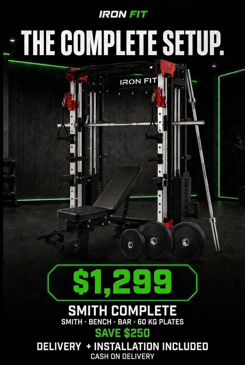 IRON FIT Smith Complete — Smith Machine · Bench · 7 FT Bar · 60 KG Plates